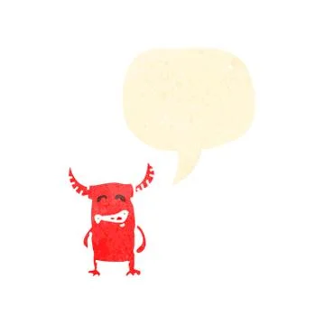 Retro cartoon little devil with speech bubble Stock Illustration
