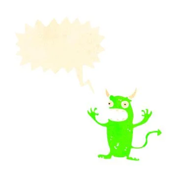 Retro cartoon little devil with speech bubble Stock Illustration