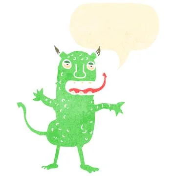 Retro cartoon little devil with speech bubble 스톡 일러스트