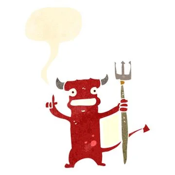 Retro cartoon little devil with speech bubble 스톡 일러스트