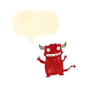 Retro cartoon little devil with speech bubble Stock Illustration