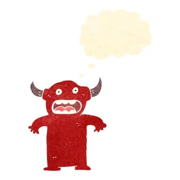 Retro cartoon little devil with thought bubble Illustrazione stock