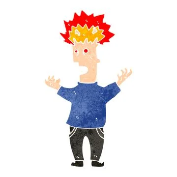 Retro cartoon man with exploding head 스톡 일러스트