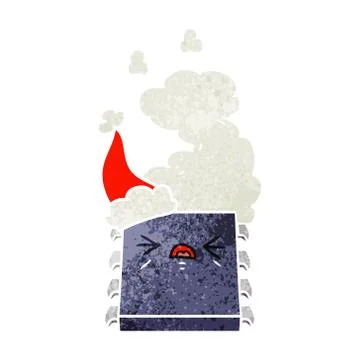 Retro cartoon of a overheating computer chip wearing santa hat Stock Illustration