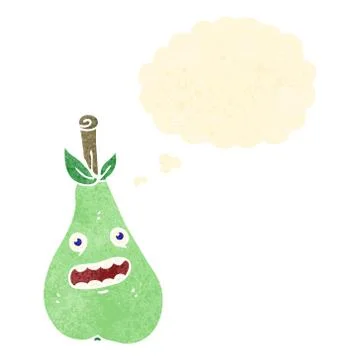 Retro cartoon pear with thought bubble Illustrazione stock
