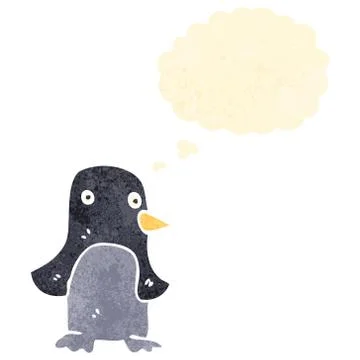 Retro cartoon penguin with thought bubble Illustrazione stock