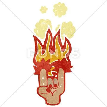 Retro cartoon rock hand symbol Stock Illustration