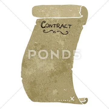 Retro cartoon scroll contract Stock Illustration