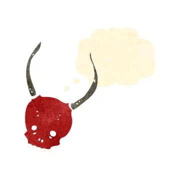 Retro cartoon skull with devil horns 스톡 일러스트