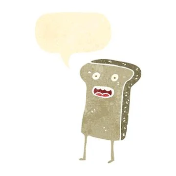 Retro cartoon slice of bread with speech bubble 스톡 일러스트