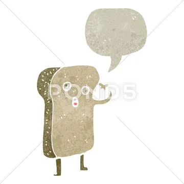 Retro cartoon slice of toast character Stock Illustration