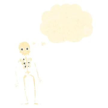 Retro cartoon thinking skeleton Stock Illustration