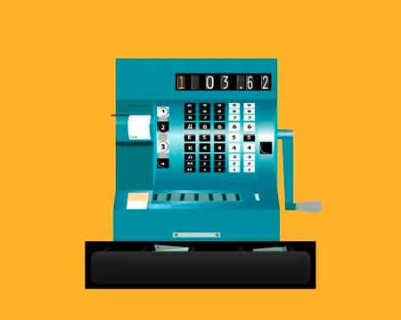 Retro cash register. Front view. Vector illustration. Stock Illustration