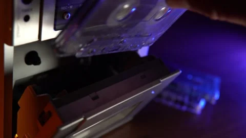 Retro cassette deck loading process close up Video stock 335720148