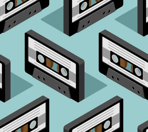 Retro cassette pattern seamless. Boombox cassette for tape recorder backgroun Stock Illustration