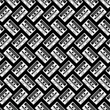 Retro cassette pattern seamless. Tape cassette background Stock Illustration