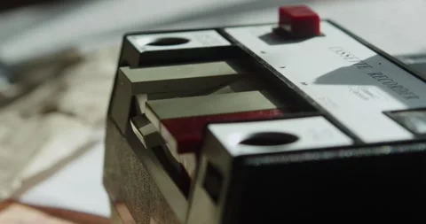 Retro Cassette Player Buttons Activated for Record Rewind, Forward and Playback Stock Footage 344348806