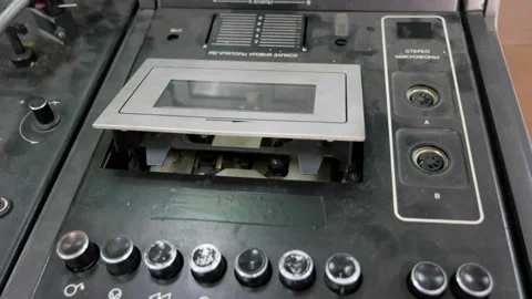 Retro cassette player, flying camera Stock Footage 99414361
