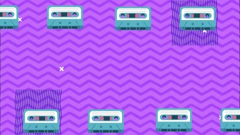 Retro cassette tape pattern animation with zigzag background in flat 2d mot.. Stock Footage 338426204