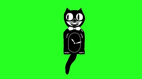 Retro Cat Clock Animation Loop GreenScreen Stock Footage 257098922