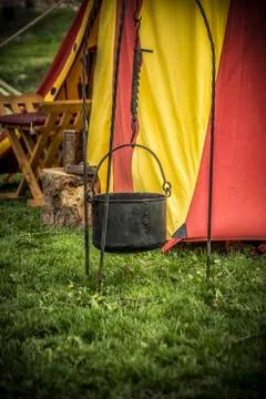 Retro Cauldron in the Field Stock Photos