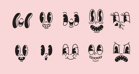 Retro characters emotion faces set vector illustration set Stock Illustration