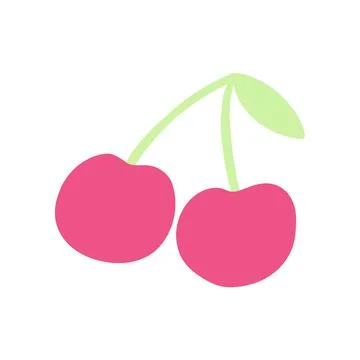 Retro cherry icon in hand drawn cartoon style. Flat vector illustration of po Stock Illustration