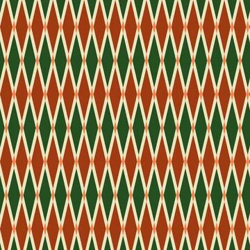 Retro Christmas argyle pattern with green and red diamonds Stock Illustration