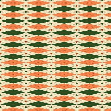 Retro Christmas argyle pattern with green, orange, and cream diamonds Stockillustratie