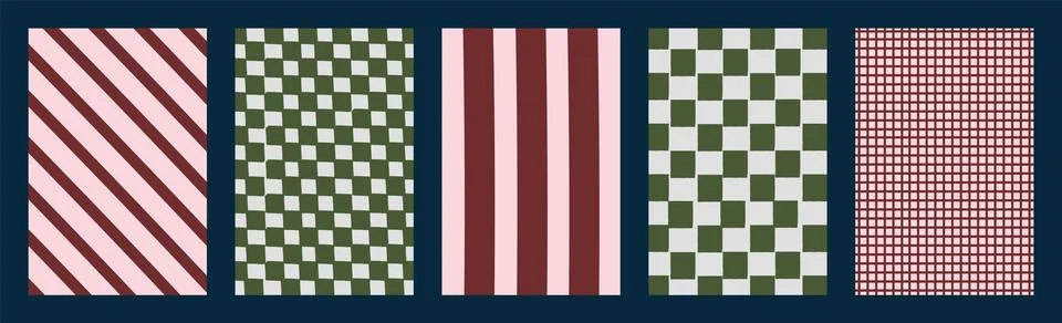 Retro Christmas background patterns set with vintage stripes, checkerboard and Stock Illustration
