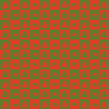 Retro Christmas checkerboard pattern with trees and stars Stock Illustration