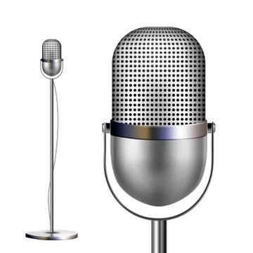 Retro Chrome Microphone With Stand Vector. Musical Symbol. Performance Object Stock Illustration