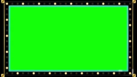 Retro cinema marquee frame with glowing light bulbs and green screen center.. Stock Footage 337564888