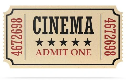 Retro cinema ticket isolated with shadow Stock Illustration