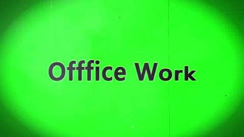 Retro cinematic green screen display featuring the text office work with film Stock Footage 338386790