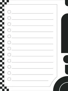 Retro circle bullet list black and white planner page template Stock Illustration