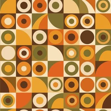 Retro Circle Grid Seamless Pattern Mid Century Geometric Floral Background 스톡 일러스트