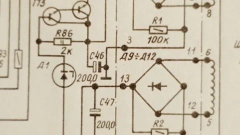 Retro circuit board plan Video stock 195032302