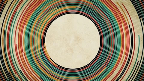 Retro circular design with colorful lines and a vintage paper texture Stock Footage 336054308