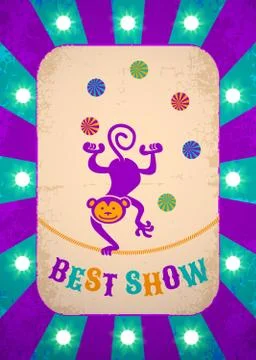 Retro circus poster with monkey and balls Stock Illustration