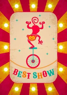 Retro circus poster with monkey on bicycle Stock-Illustration
