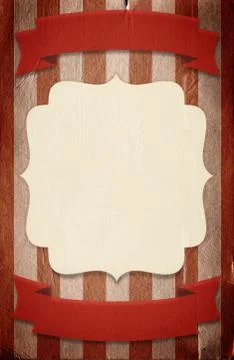 Retro circus style poster template on striped background with ribbons Stock Illustration
