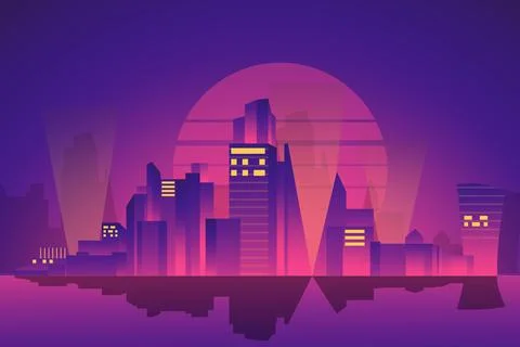 Retro City Night Background Vector Stock Illustration