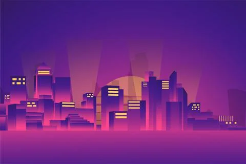 Retro City Night Background Vector Stock Illustration