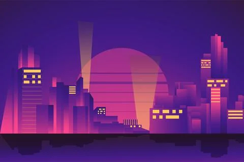 Retro City Night Background Vector Stock Illustration