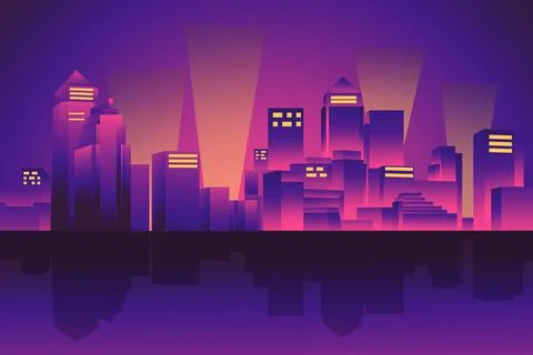 Retro City Night Background Vector Stock Illustration
