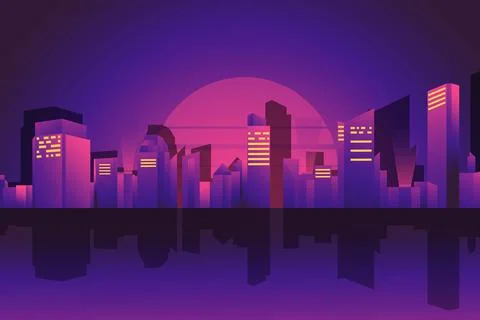 Retro City Night Background Vector Stock Illustration