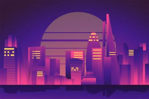 Retro City Night Background Vector Stock Illustration