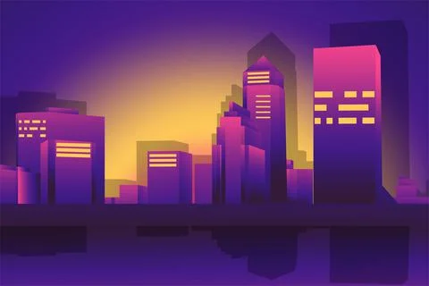 Retro City Night Background Vector Stock Illustration