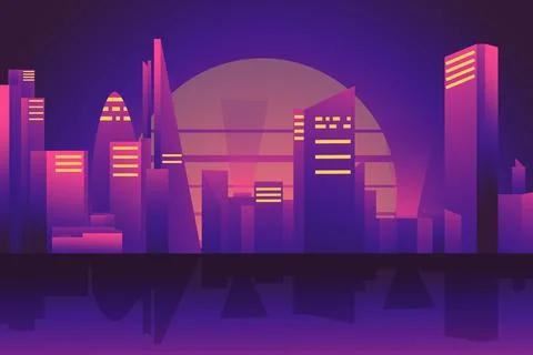 Retro City Night Background Vector Stock Illustration
